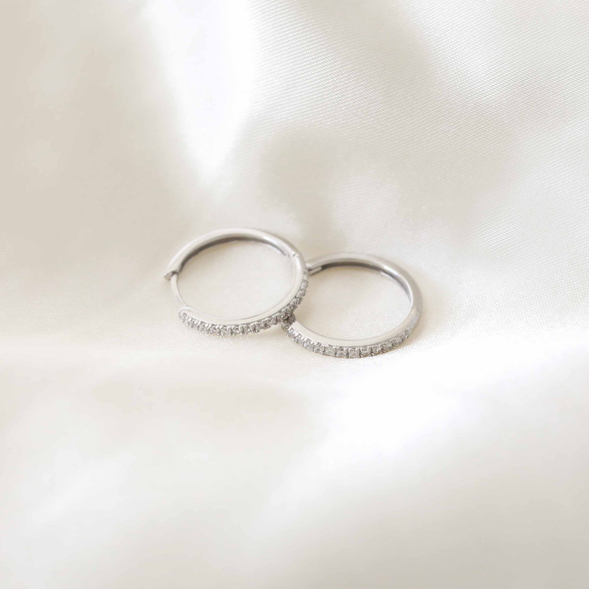 Charm Compatible Hoops - Essential Crystal Medium Hoops in Silver - Hoop Earrings - Astrid & Miyu