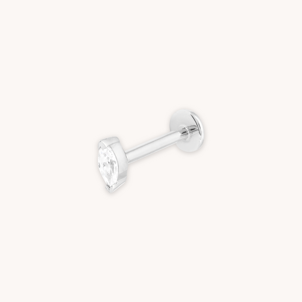 April White Topaz - Topaz Marquise Piercing Stud 6mm in Solid White Gold - Piercing Stud - Astrid & Miyu