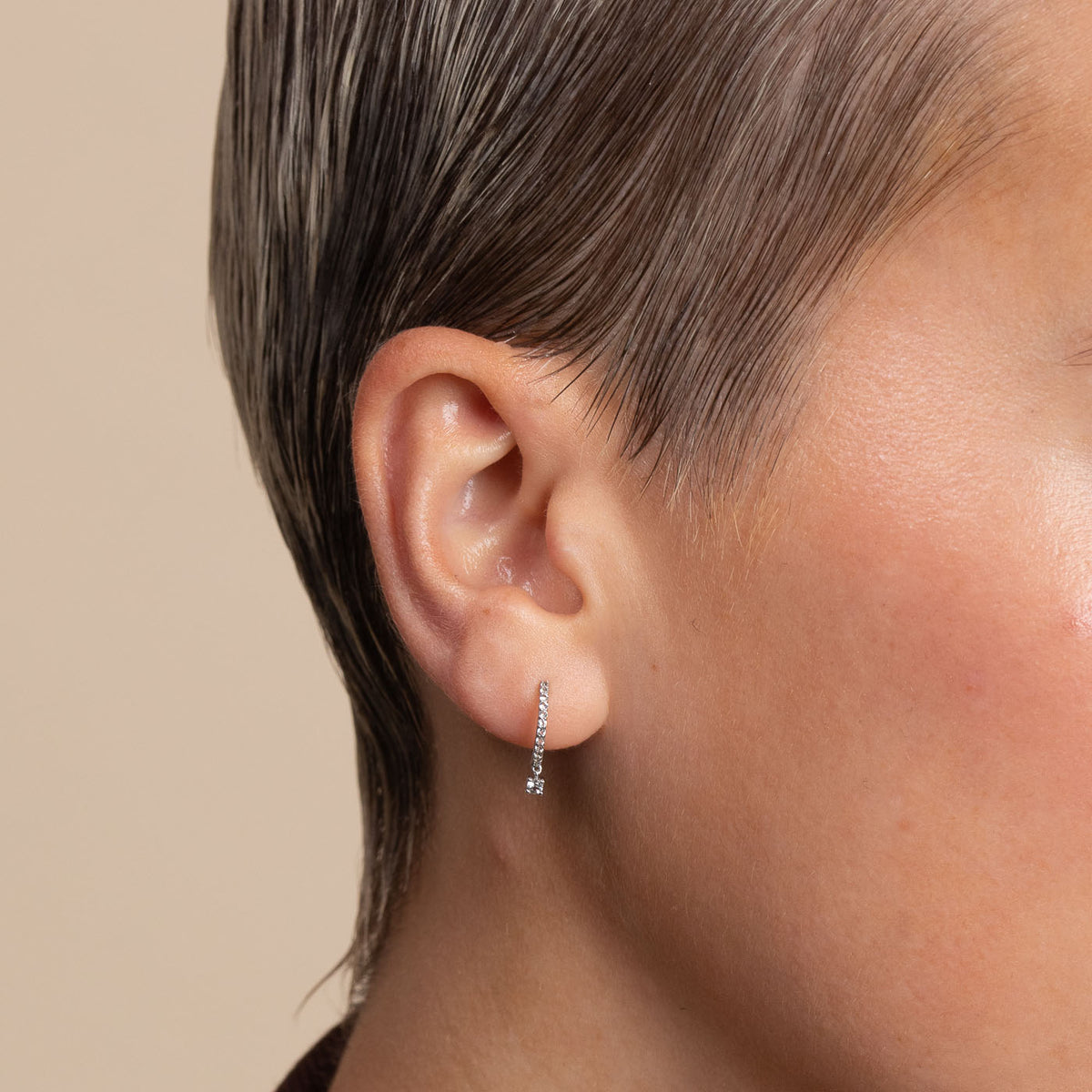 April White Topaz - Topaz Charm Hoops in Solid White Gold - Hoop Earrings - Astrid & Miyu