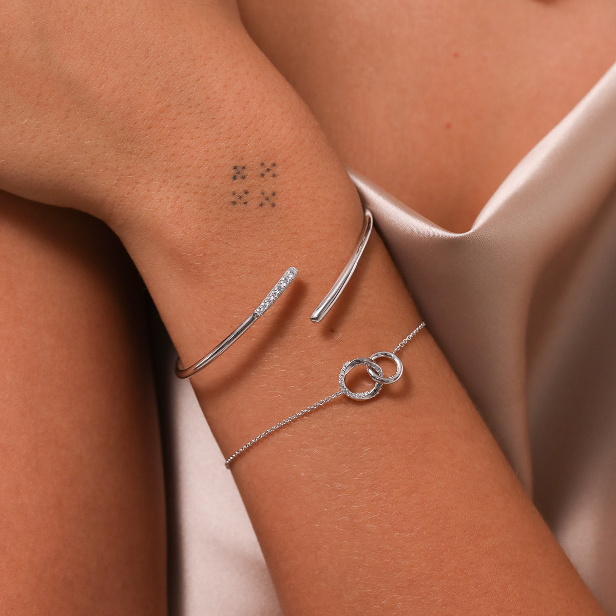 Orbit Crystal Cuff in Silver Worn