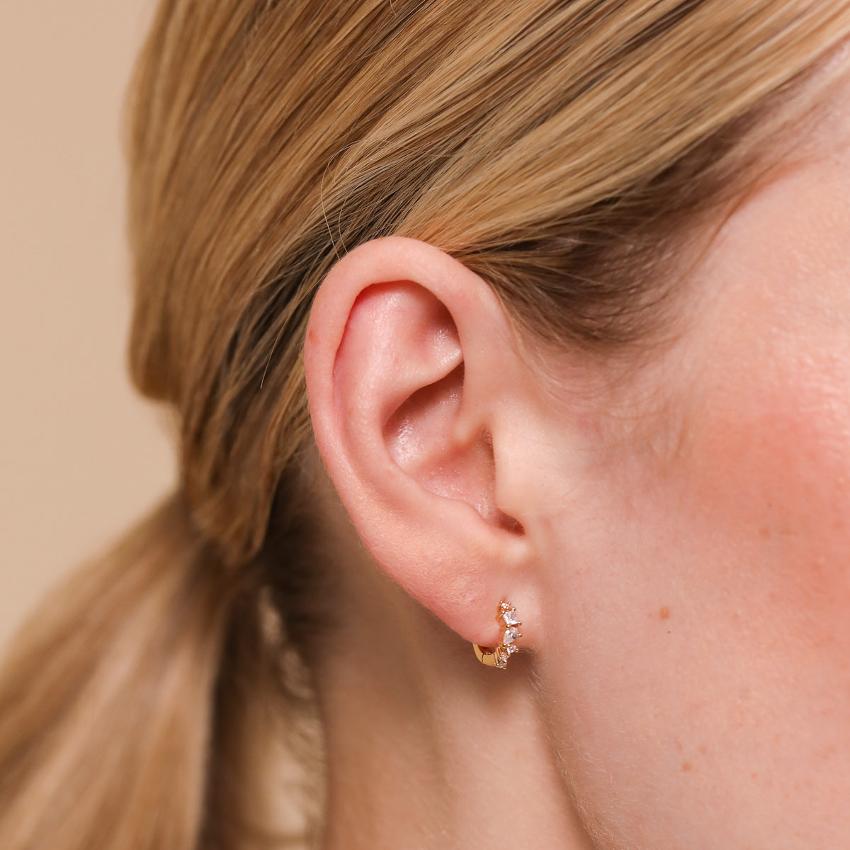 Celestial Crystal Hoop 6.5mm in Gold worn
