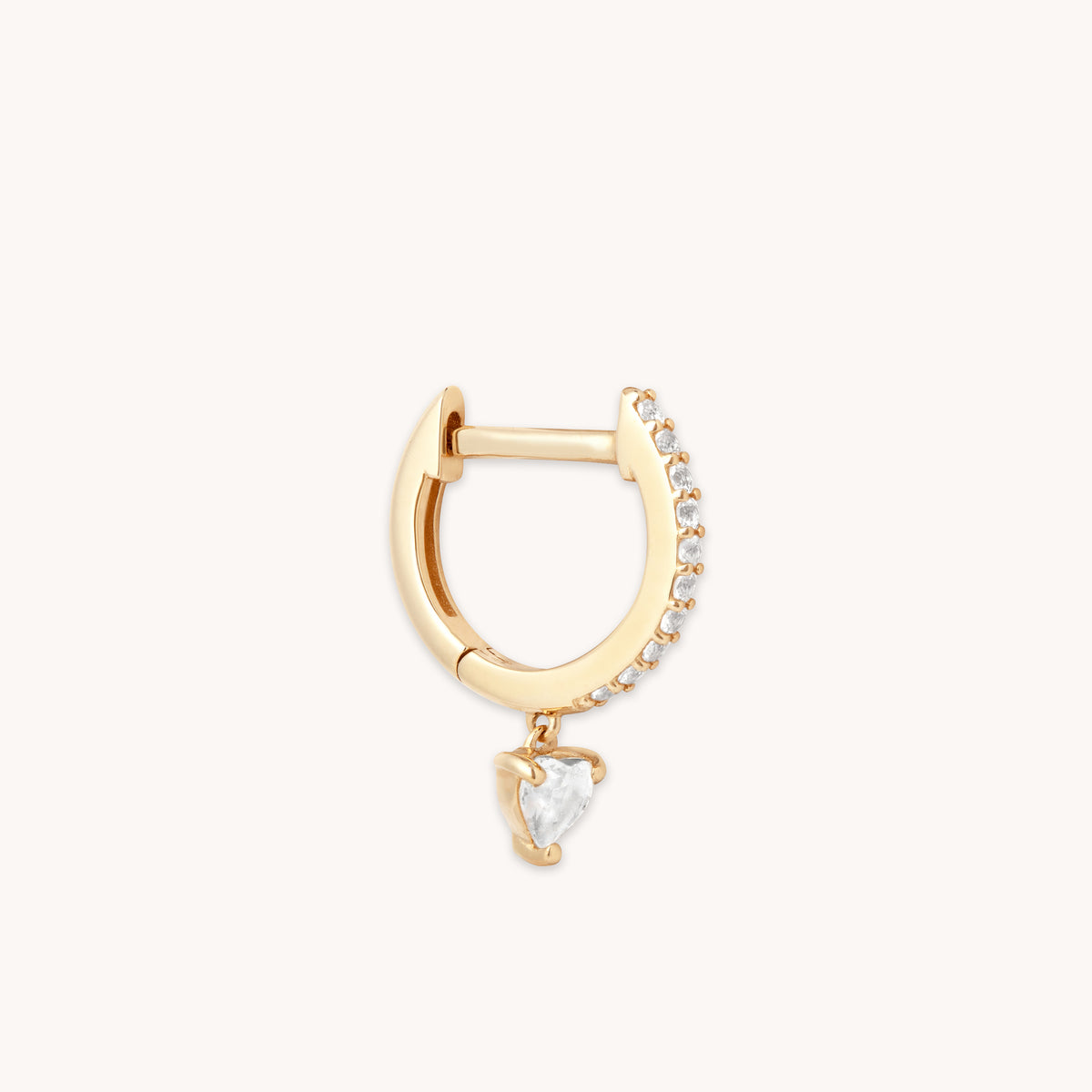 Earrings - Heart Gem Drop Piercing Hoop in Solid Gold - Piercing Hoop - Astrid & Miyu