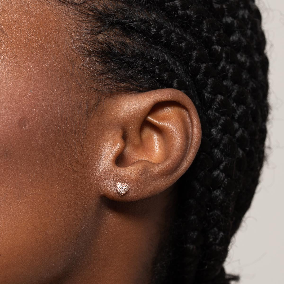 Heart Pave Stud Earrings in Rose Gold worn