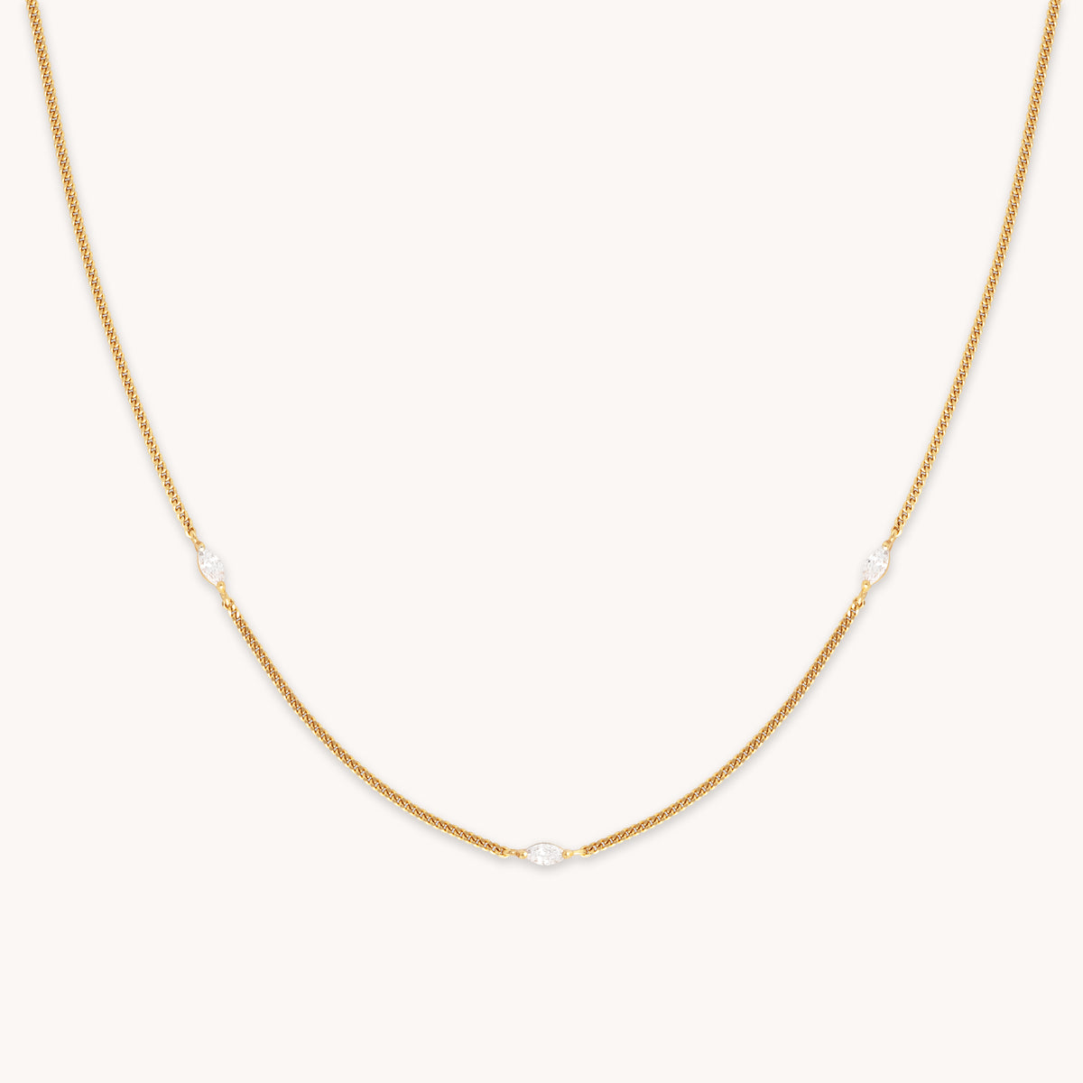 Station Navette Crystal Necklace in Gold