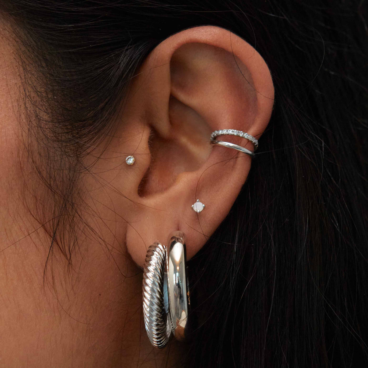 Birthstone Stud Earrings In Silver - April Birthstone Stud Earrings in Silver with Clear CZ - Stud Earrings - Astrid & Miyu