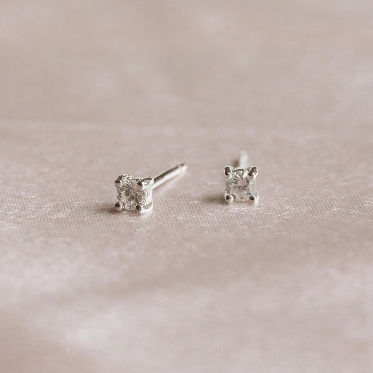 Birthstone Stud Earrings In Silver - April Birthstone Stud Earrings in Silver with Clear CZ - Stud Earrings - Astrid & Miyu