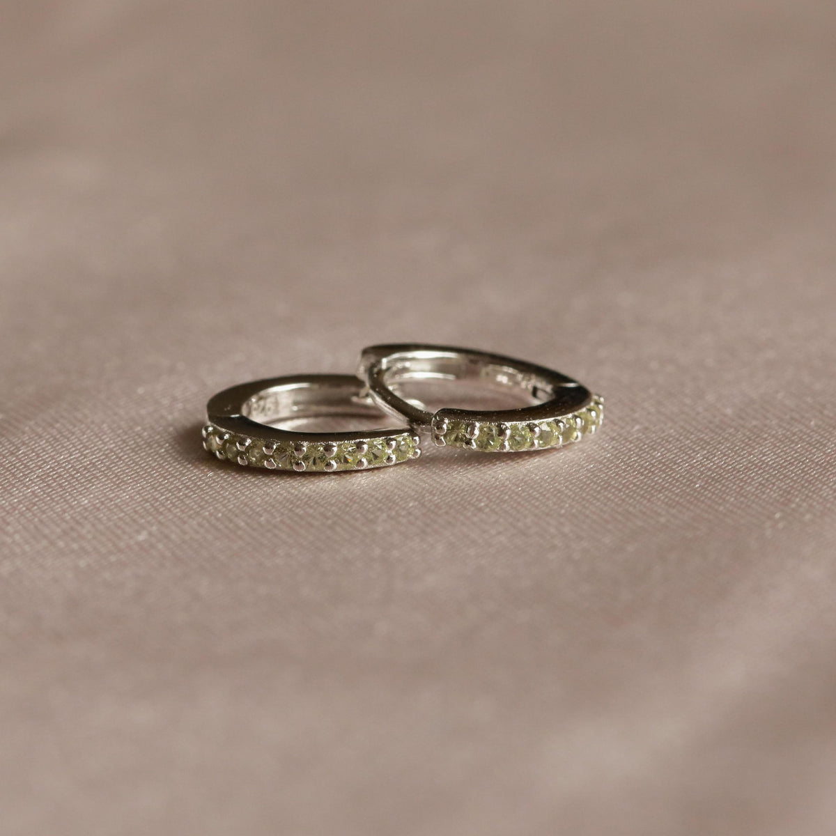 August Peridot - August Birthstone Huggies in Silver with Peridot CZ - Huggies - Astrid & Miyu