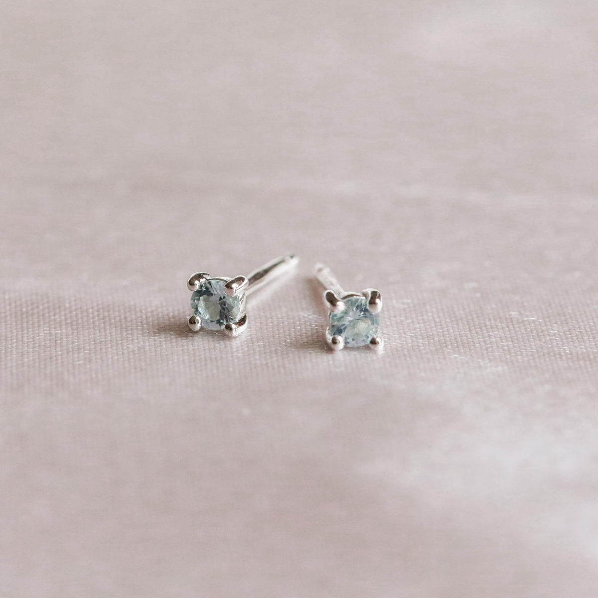 Birthstone Stud Earrings In Silver - March Birthstone Stud Earrings in Silver with Aquamarine CZ - Stud Earrings - Astrid & Miyu