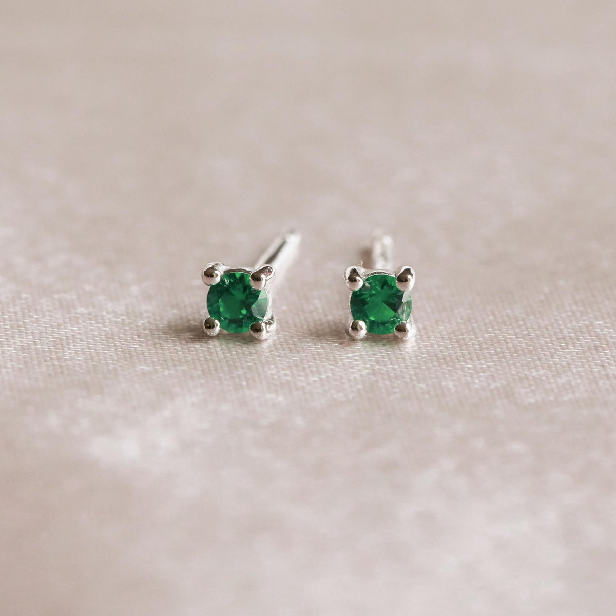 Birthstone Stud Earrings In Silver - May Birthstone Stud Earrings in Silver with Emerald CZ - Stud Earrings - Astrid & Miyu