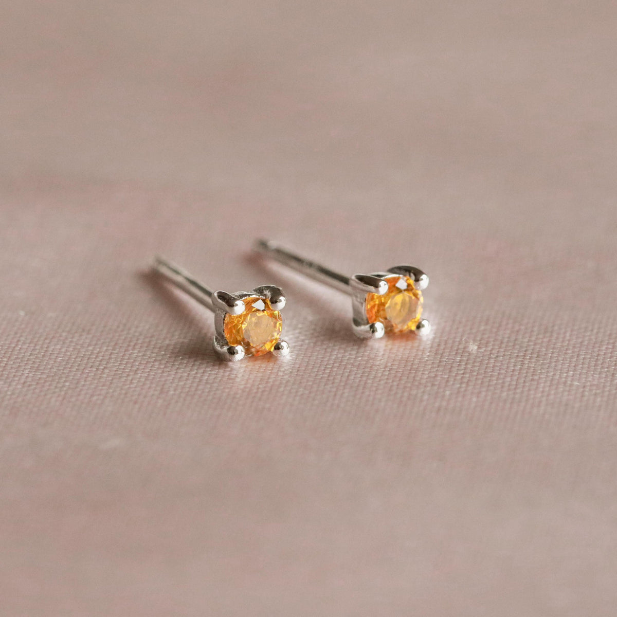 Birthstone Stud Earrings In Silver - November Birthstone Stud Earrings in Silver with Citrine CZ - Stud Earrings - Astrid & Miyu