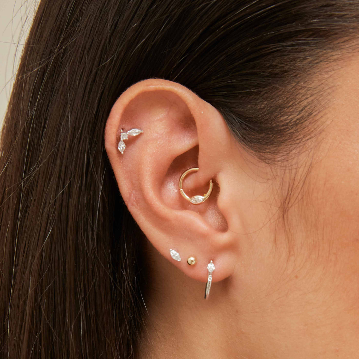 Daith Piercing Jewellery - Solid Gold Marquise Daith Hoop - Daith Piercing Hoop - Astrid & Miyu