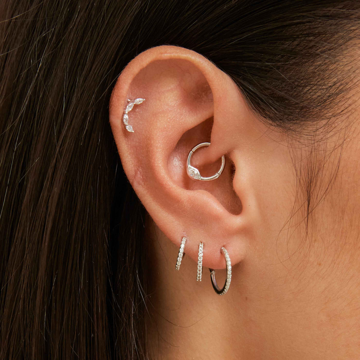 Daith Piercing Jewellery - Solid White Gold Marquise Daith Hoop - Daith Piercing Hoop - Astrid & Miyu