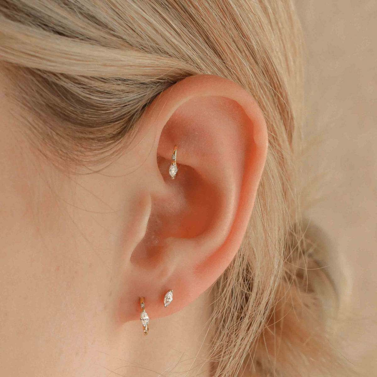 Earrings - Solid Gold Marquise Rook Hoop - Rook Piercing Hoop - Astrid & Miyu