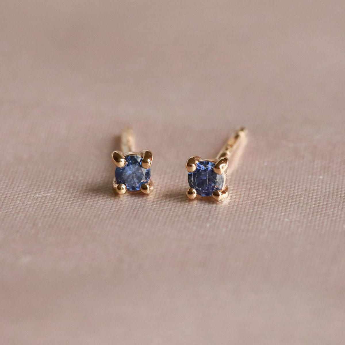 18k Gold Plated Jewellery - September Birthstone Stud Earrings in Gold with Sapphire CZ - Stud Earrings - Astrid & Miyu