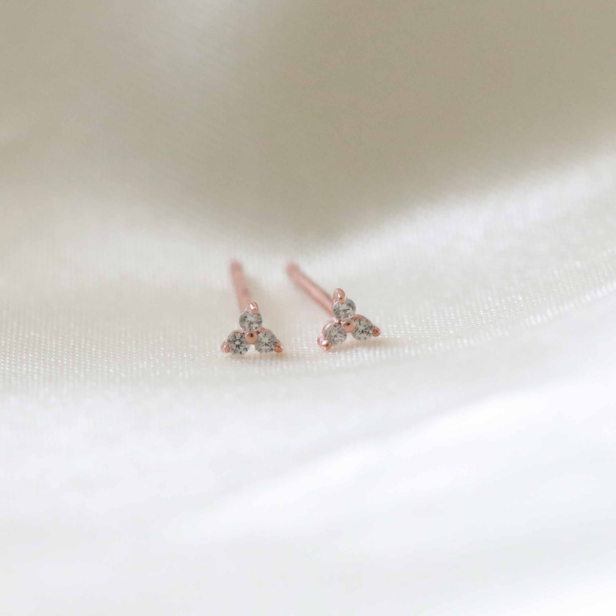 18k Rose Gold Plated Jewellery - Triple Crystal Stud Earrings in Rose Gold - Stud Earrings - Astrid & Miyu