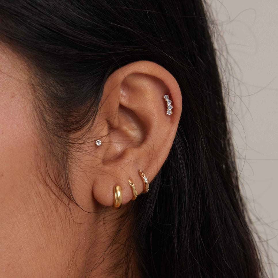 18k Gold Plated Jewellery - Curved Crystal Barbell in Gold - Barbell Earring - Astrid & Miyu