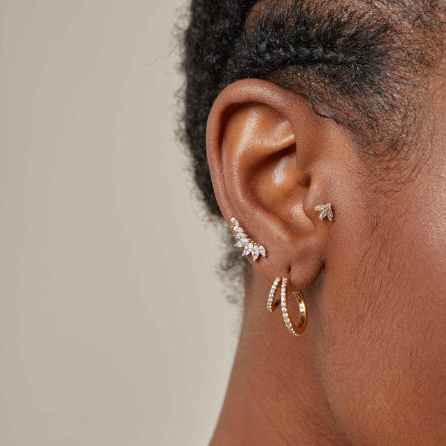 18k Gold Plated Jewellery - Navette Fan Barbell Earring in Gold - Barbell Earring - Astrid & Miyu
