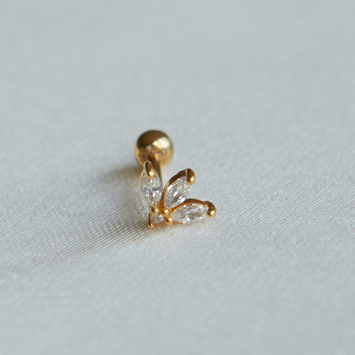 18k Gold Plated Jewellery - Navette Fan Barbell Earring in Gold - Barbell Earring - Astrid & Miyu