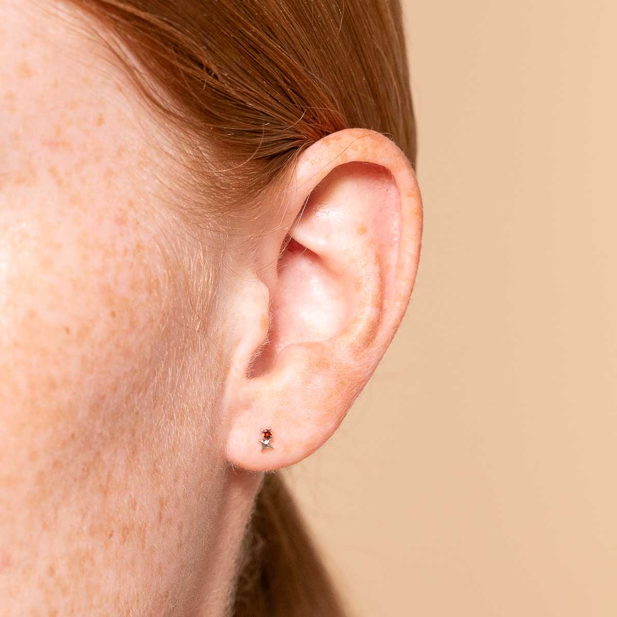Birthstone Earrings - January Garnet Birthstone Earrings in Solid White Gold - Stud Earrings - Astrid &amp; Miyu