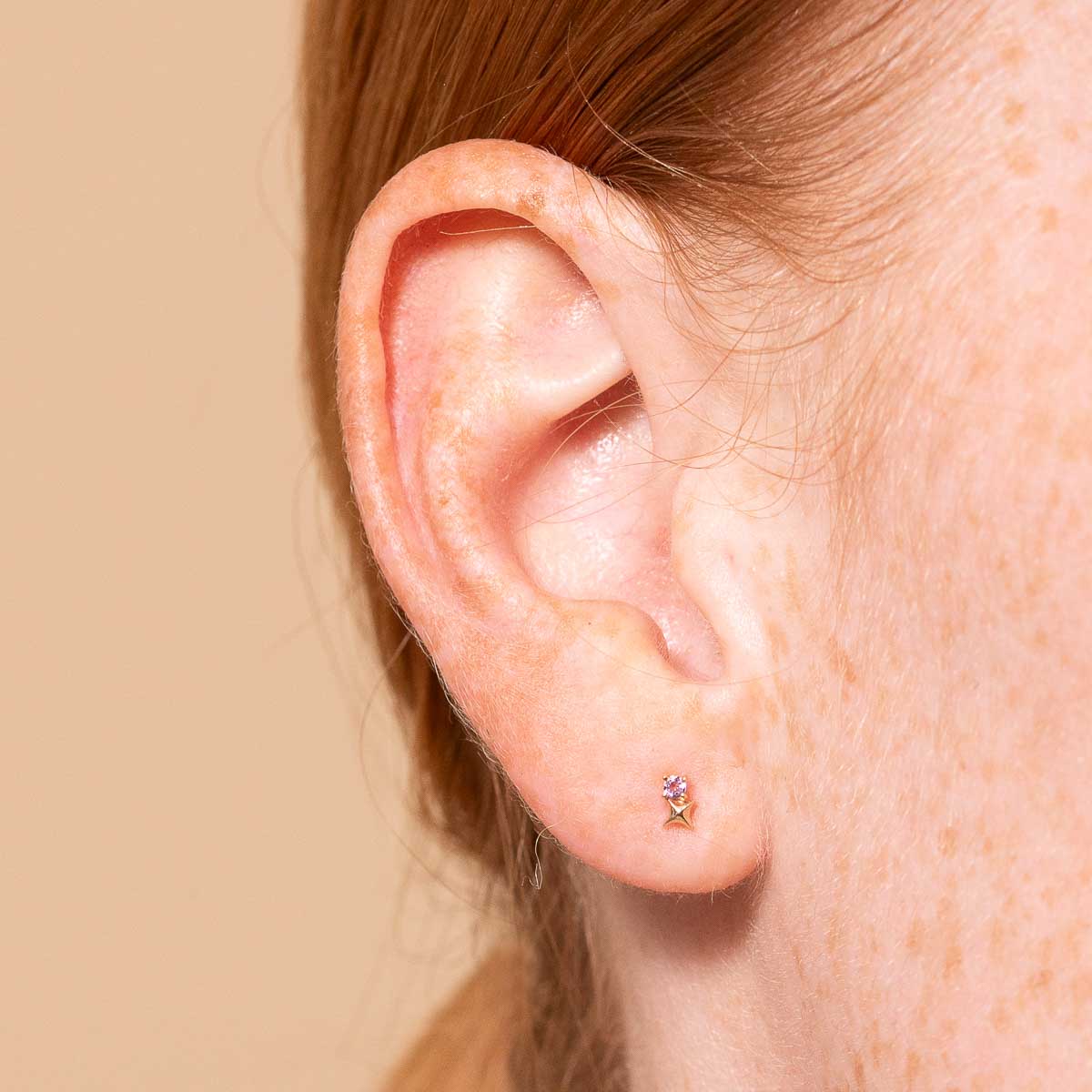 Birthstone Earrings - February Amethyst Birthstone Earrings in Solid Gold - Stud Earrings - Astrid &amp; Miyu