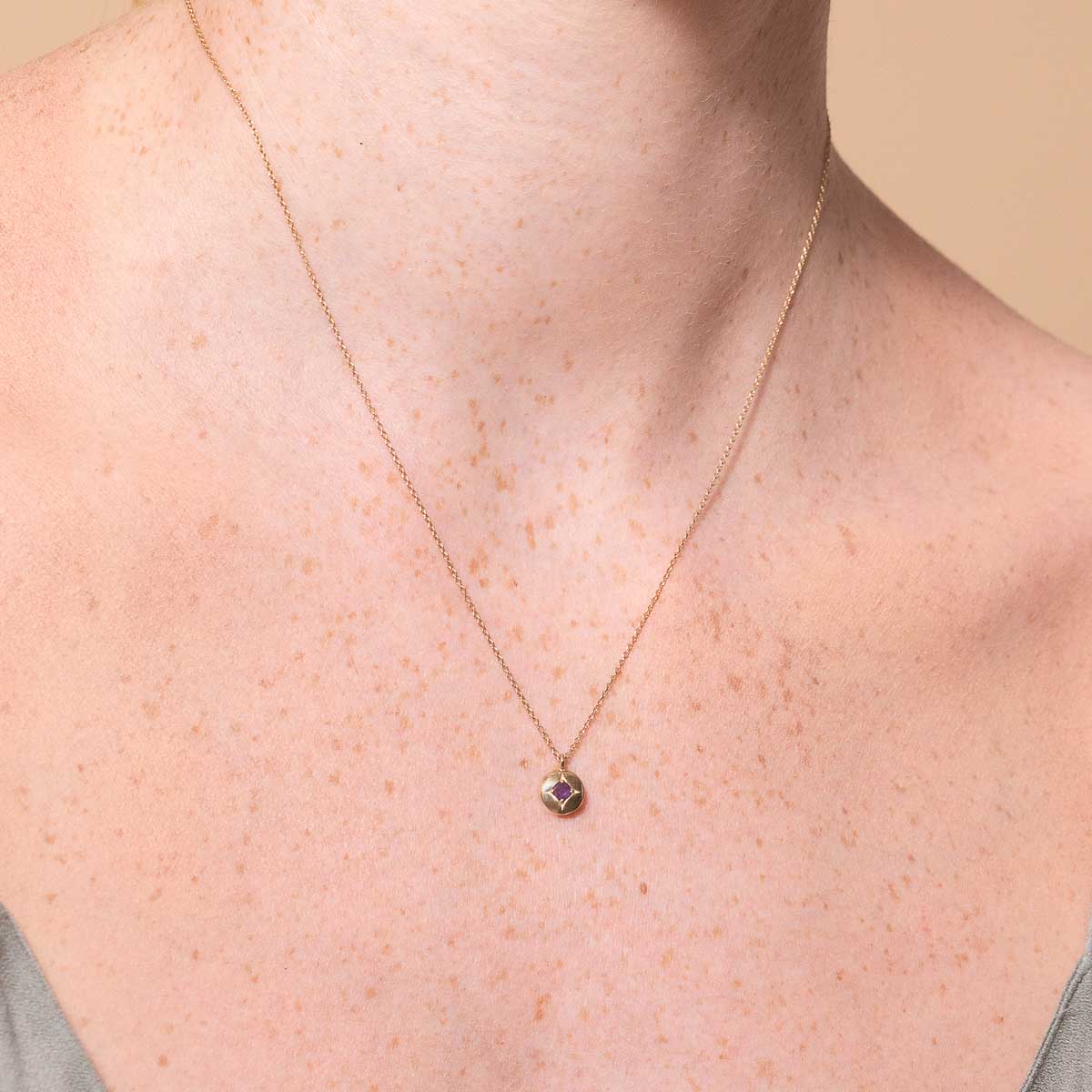 Birthstone Necklaces - February Amethyst Birthstone Necklace in Solid Gold - Pendant Necklace - Astrid &amp; Miyu