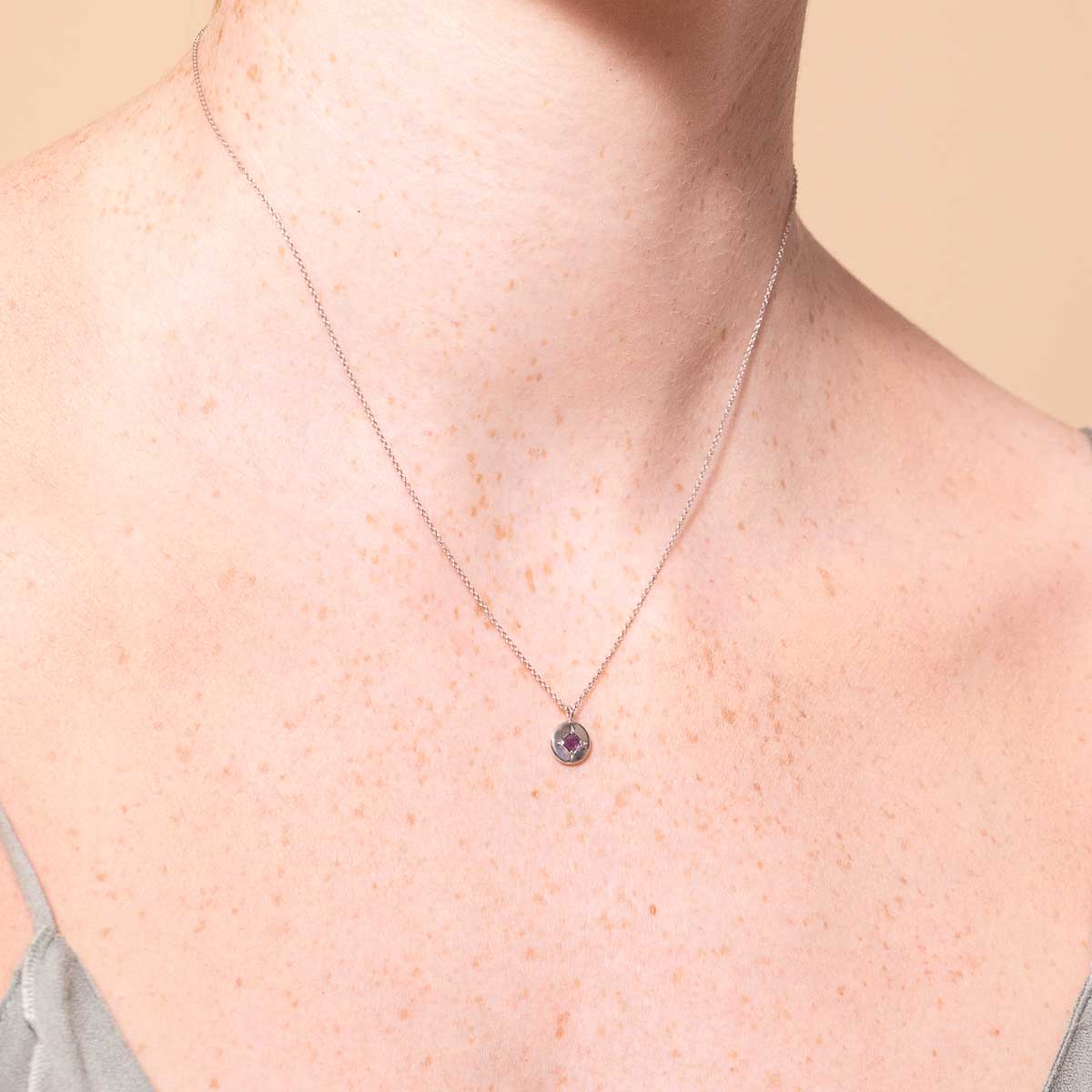 Birthstone Necklaces - February Amethyst Birthstone Necklace in Solid White Gold - Pendant Necklace - Astrid &amp; Miyu