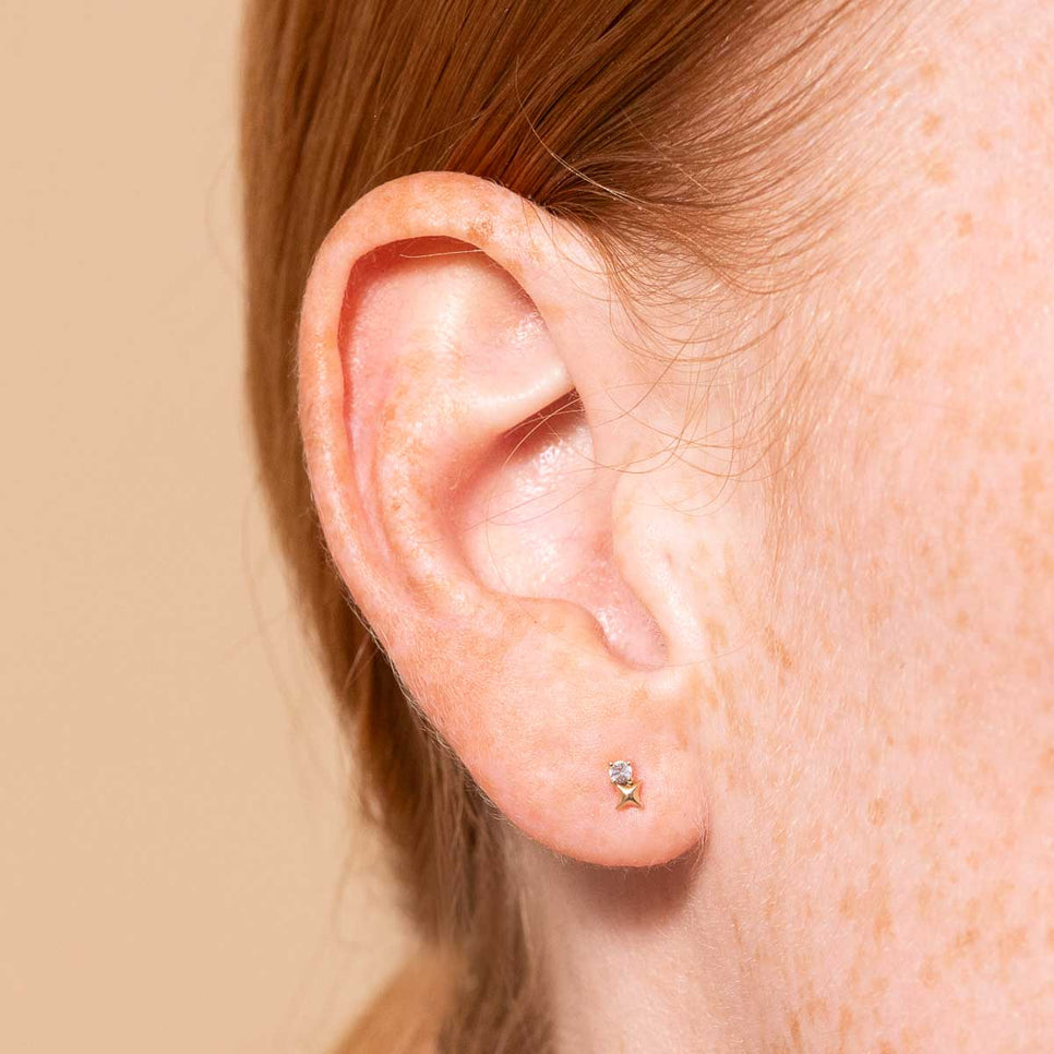 Birthstone Earrings - March Aquamarine Birthstone Earrings in Solid Gold - Stud Earrings - Astrid &amp; Miyu