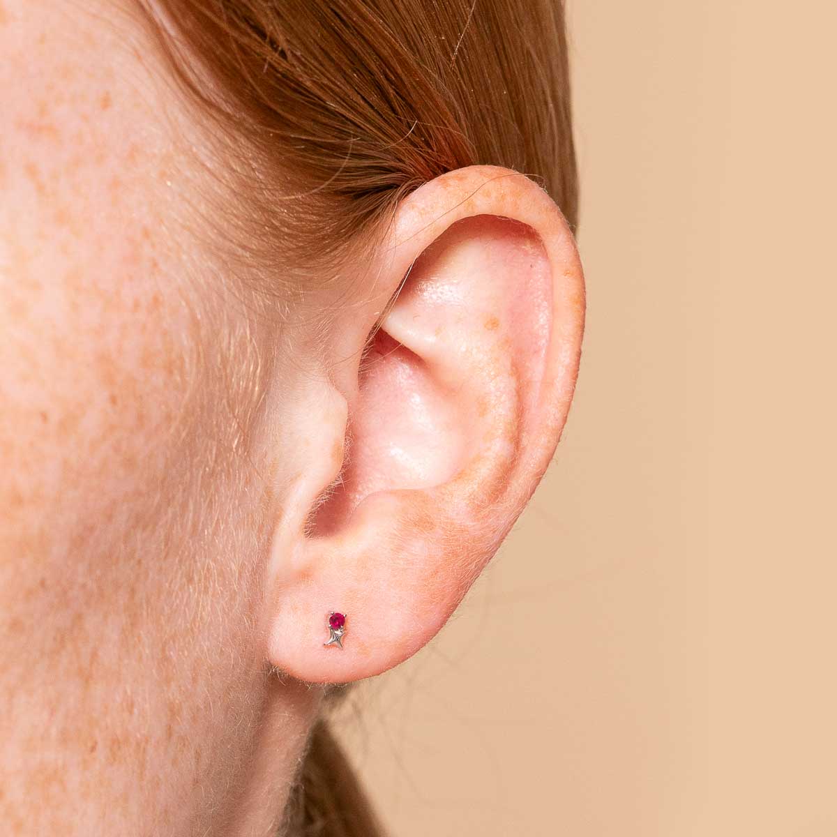 Birthstone Earrings - July Ruby Birthstone Earrings in Solid White Gold - Stud Earrings - Astrid &amp; Miyu