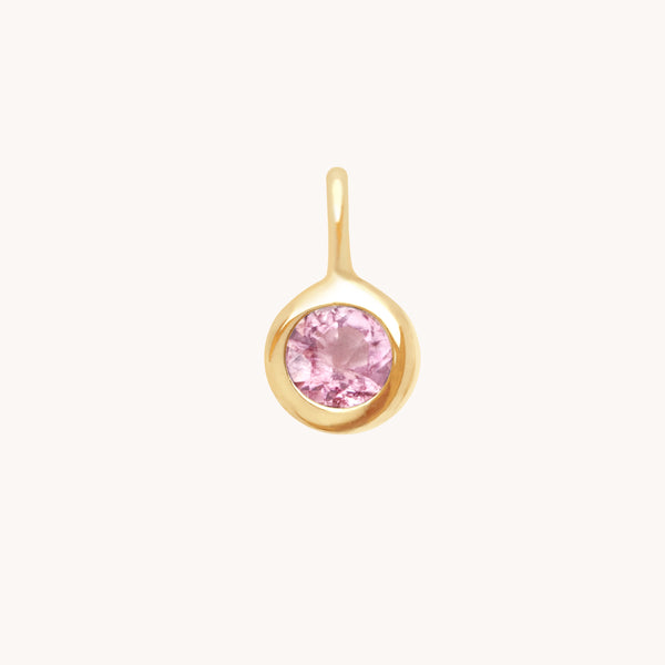 Pink Tourmaline Round Charm 9ct Gold-Astrid &amp; Miyu