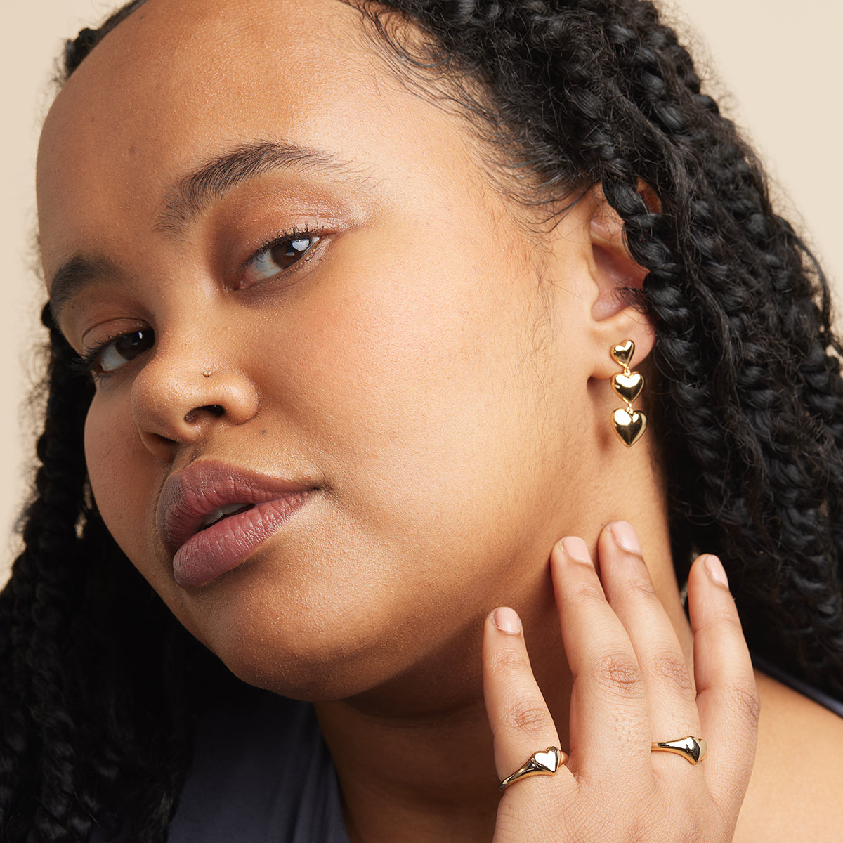 18k Gold Plated Jewellery - Heart Drop Stud Earrings in Gold - Stud Earrings - Astrid &amp; Miyu