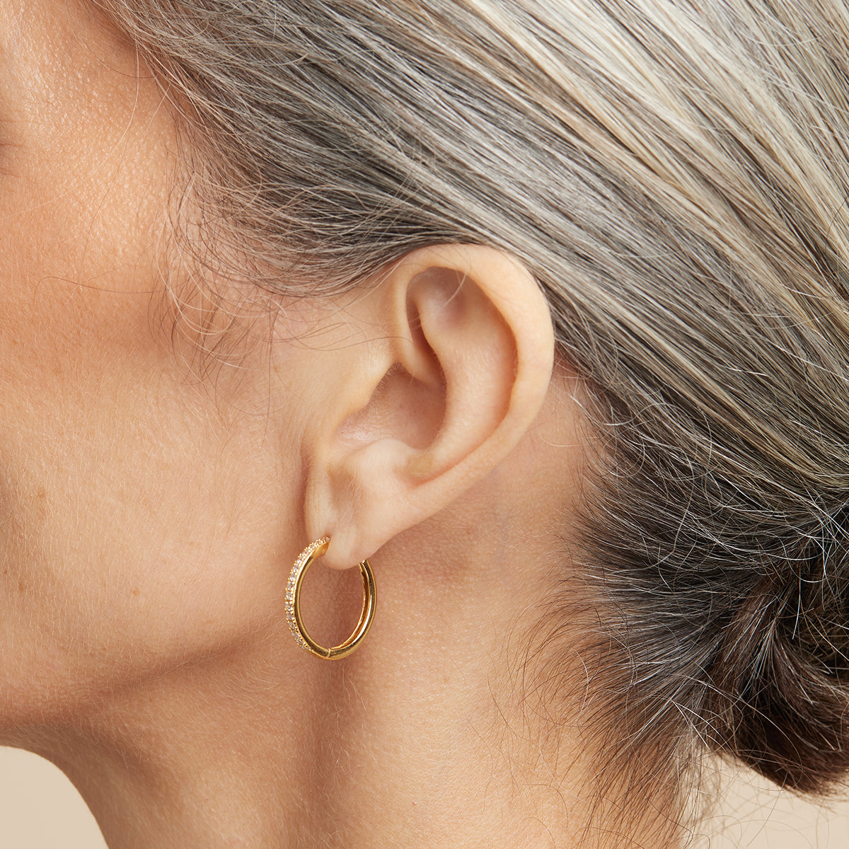18k Gold Plated Jewellery - Essential Crystal Medium Hoops in Gold - Hoop Earrings - Astrid &amp; Miyu