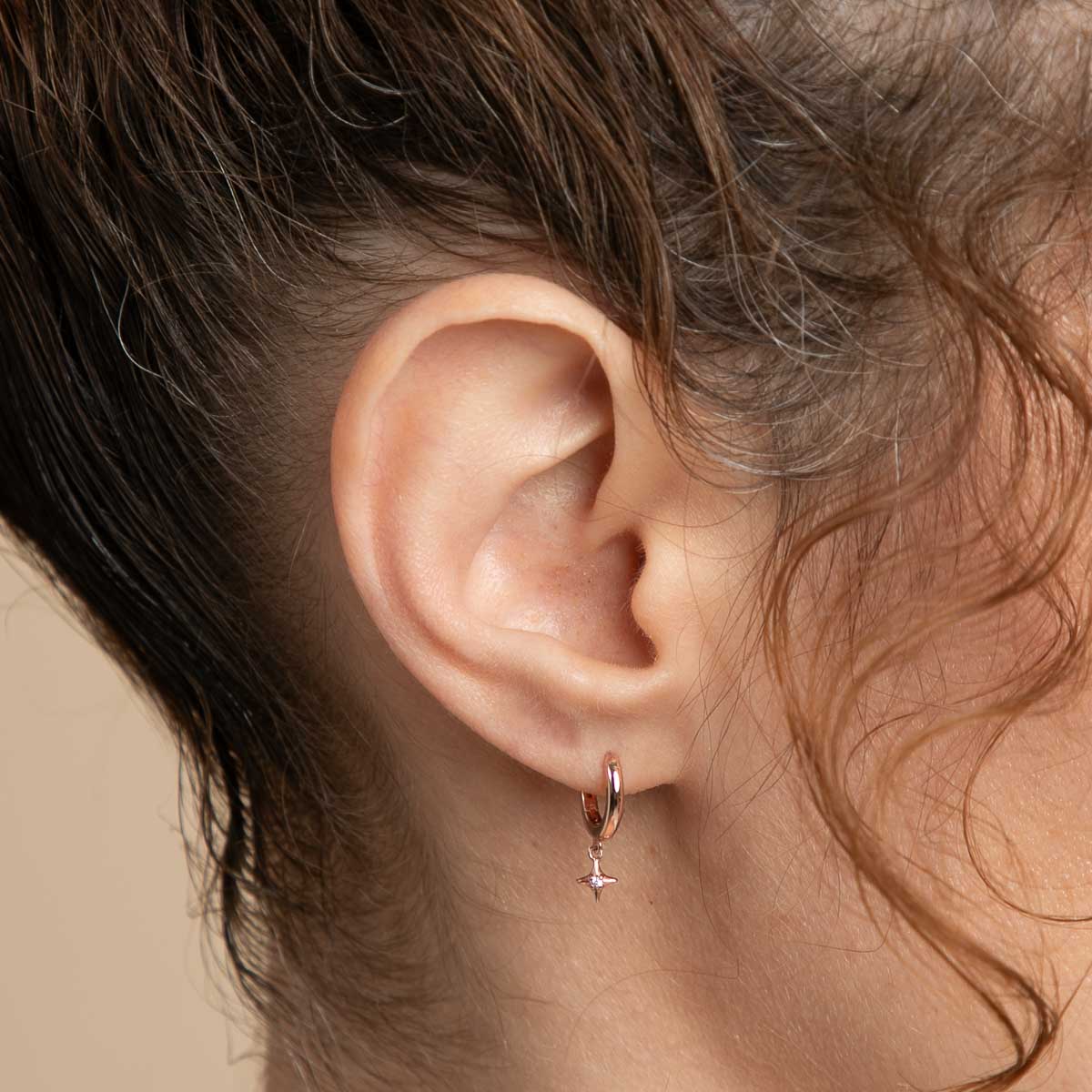 18k Rose Gold Plated Jewellery - Cosmic Star Charm Huggies in Rose Gold - Huggies - Astrid &amp; Miyu