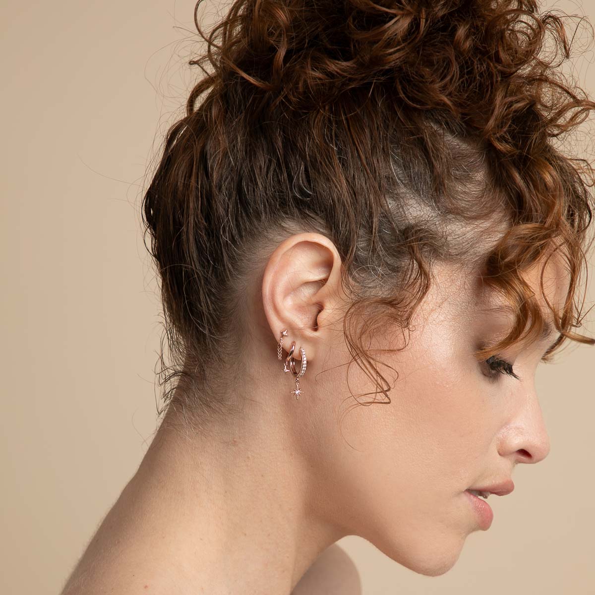 18k Rose Gold Plated Jewellery - Cosmic Star Chain Stud Earrings in Rose Gold - Stud Earrings - Astrid &amp; Miyu