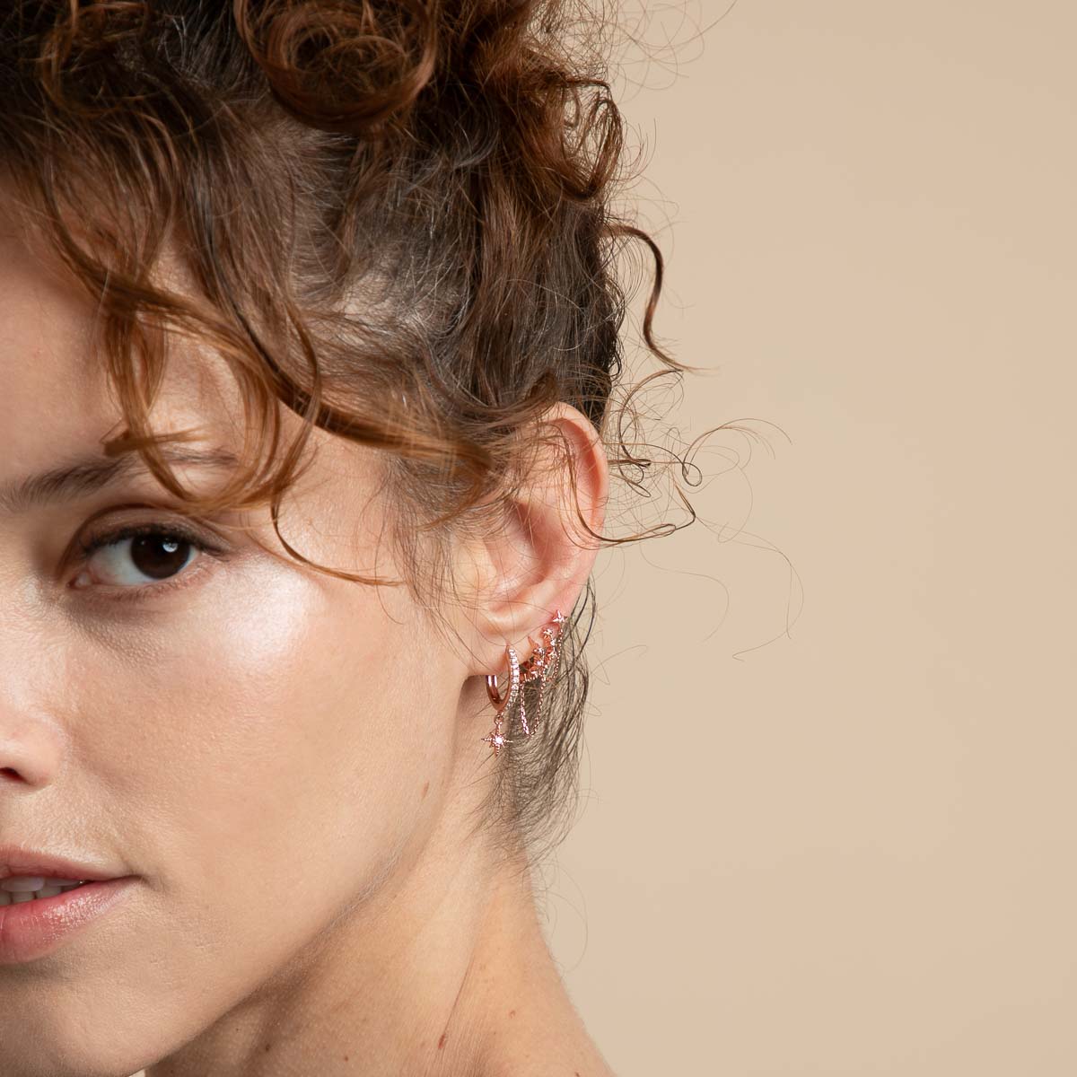 18k Rose Gold Plated Jewellery - Cosmic Star Chain Stud Earrings in Rose Gold - Stud Earrings - Astrid &amp; Miyu