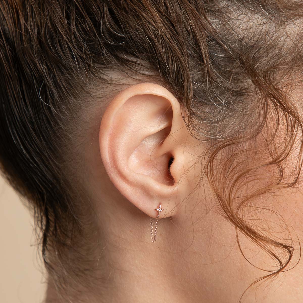 18k Rose Gold Plated Jewellery - Cosmic Star Chain Stud Earrings in Rose Gold - Stud Earrings - Astrid &amp; Miyu