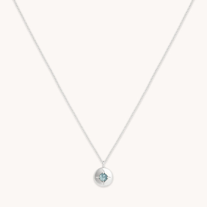 Birthstone Jewellery - March Aquamarine Birthstone Necklace in Solid White Gold - Pendant Necklace - Astrid &amp; Miyu