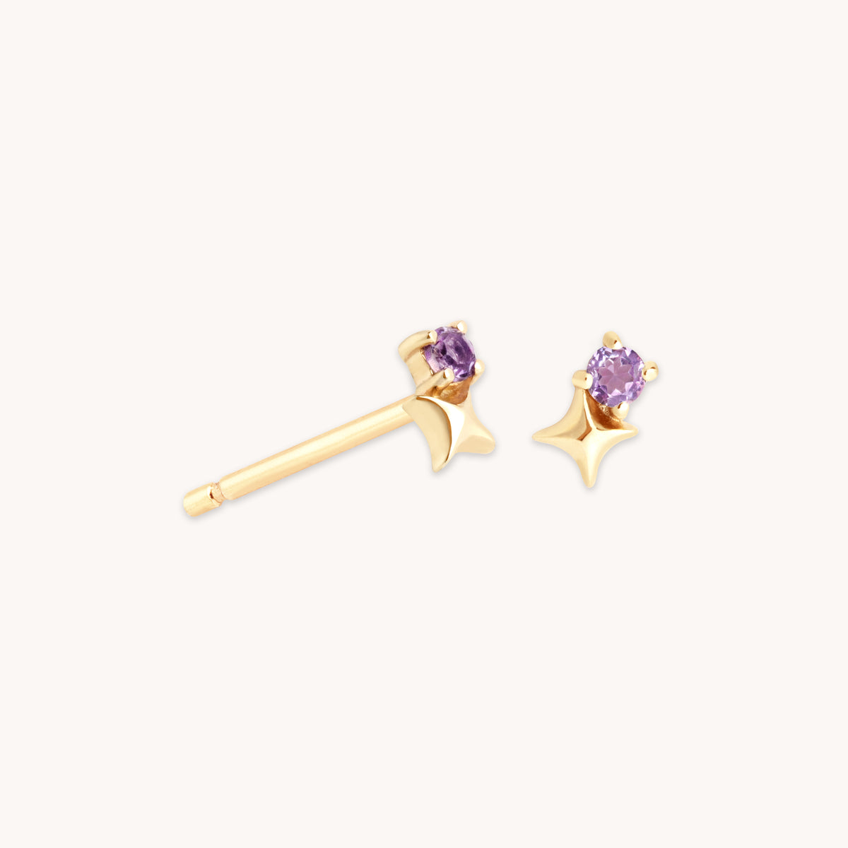 Birthstone Earrings - February Amethyst Birthstone Earrings in Solid Gold - Stud Earrings - Astrid &amp; Miyu