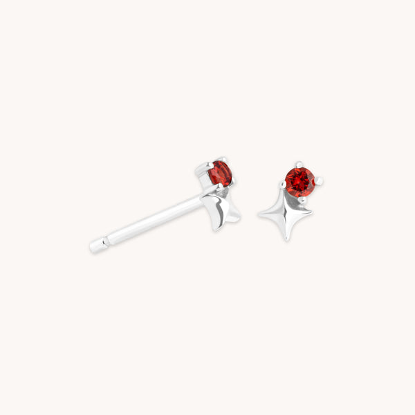 Birthstone Earrings - January Garnet Birthstone Earrings in Solid White Gold - Stud Earrings - Astrid &amp; Miyu