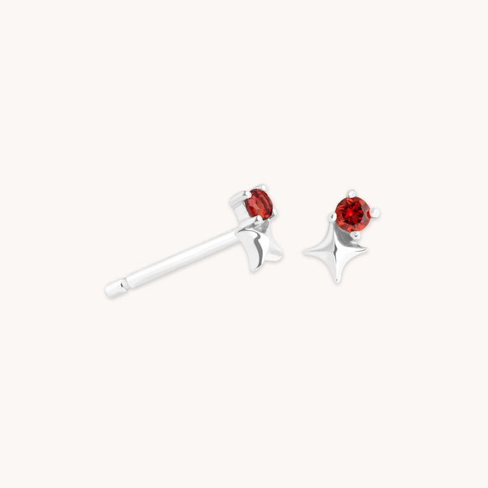 Birthstone Earrings - January Garnet Birthstone Earrings in Solid White Gold - Stud Earrings - Astrid &amp; Miyu