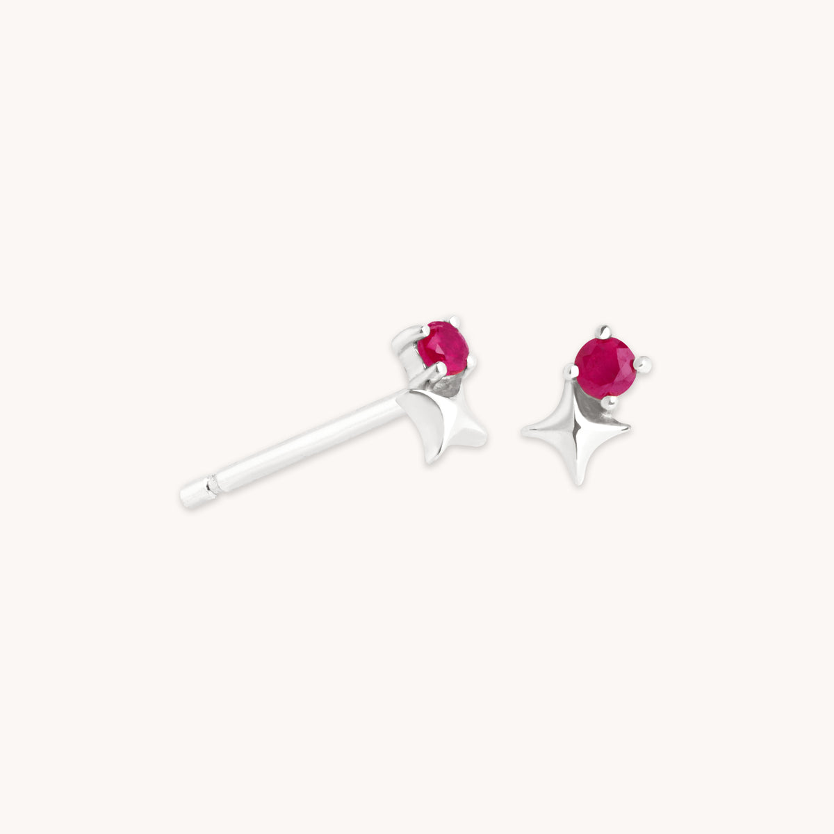Birthstone Earrings - July Ruby Birthstone Earrings in Solid White Gold - Stud Earrings - Astrid &amp; Miyu