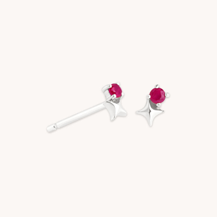 Birthstone Earrings - July Ruby Birthstone Earrings in Solid White Gold - Stud Earrings - Astrid &amp; Miyu