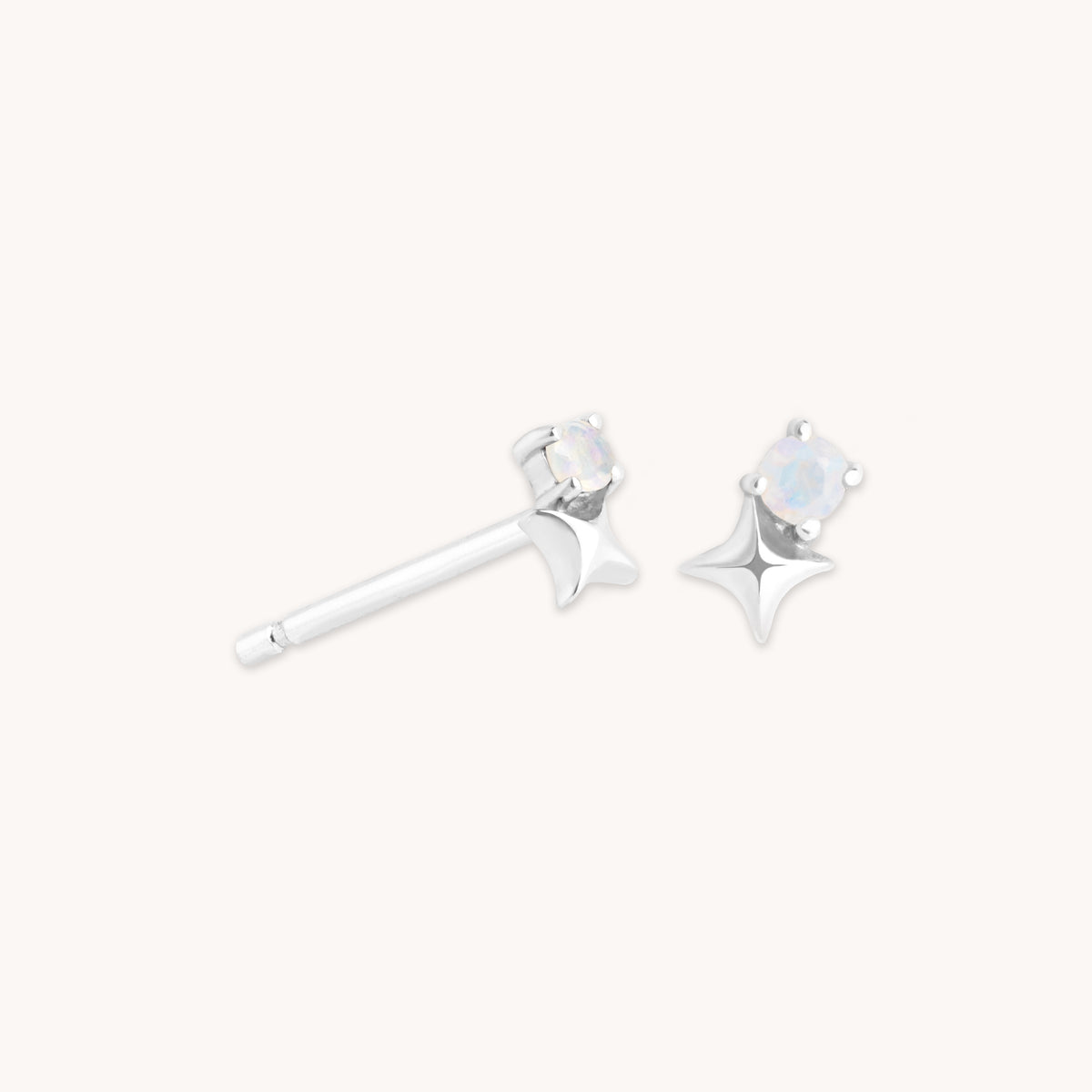 Birthstone Earrings - June Moonstone Birthstone Earrings in Solid White Gold - Stud Earrings - Astrid &amp; Miyu