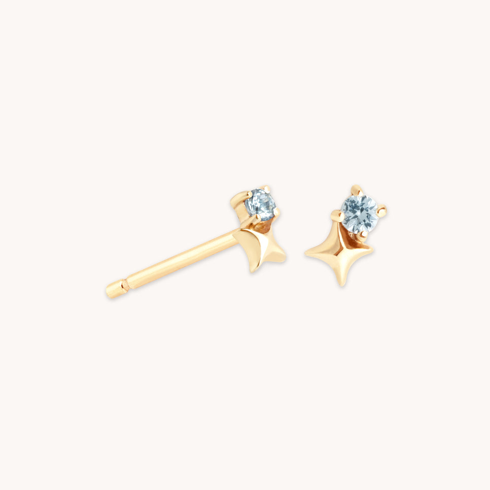 Birthstone Earrings - March Aquamarine Birthstone Earrings in Solid Gold - Stud Earrings - Astrid &amp; Miyu