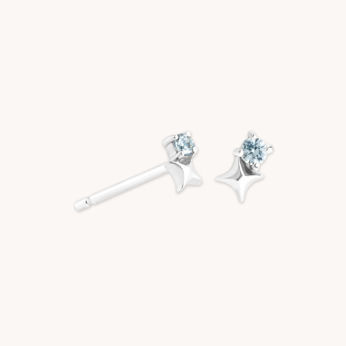 Birthstone Earrings - March Aquamarine Birthstone Earrings in Solid White Gold - Stud Earrings - Astrid &amp; Miyu