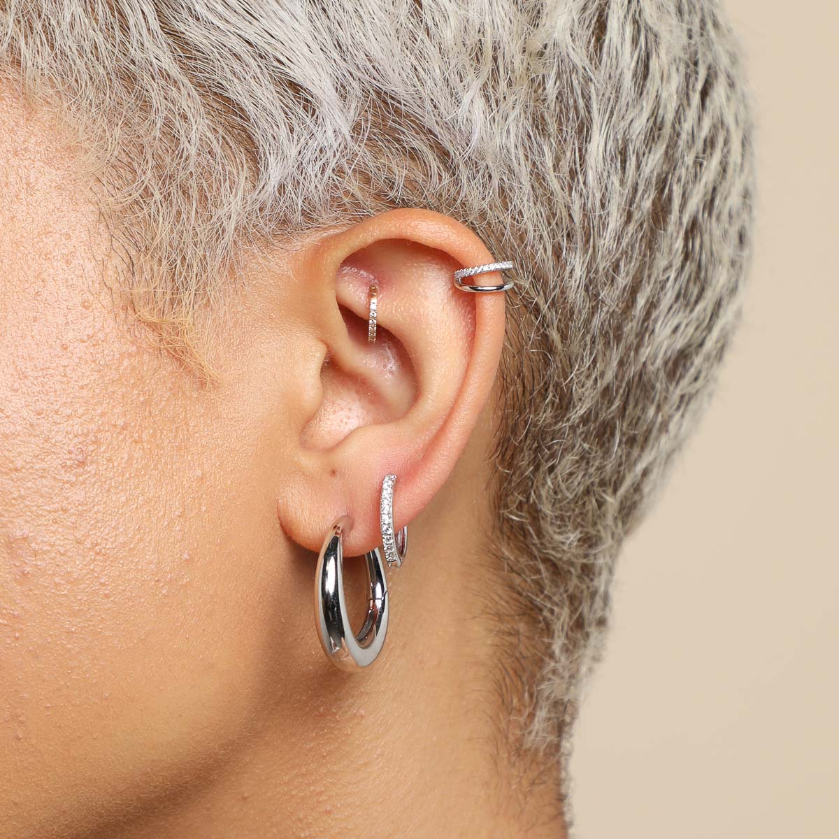 Charm Compatible Hoops - Essential Crystal Small Hoops in Silver - Hoop Earrings - Astrid &amp; Miyu
