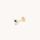Diamond & Emerald Pear Piercing Stud in Solid Gold-Astrid &amp; Miyu