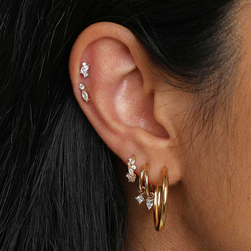 Flat Back Labret Studs - Diamond Marquise Cluster Piercing Stud in Solid Gold - Piercing Stud - Astrid &amp; Miyu