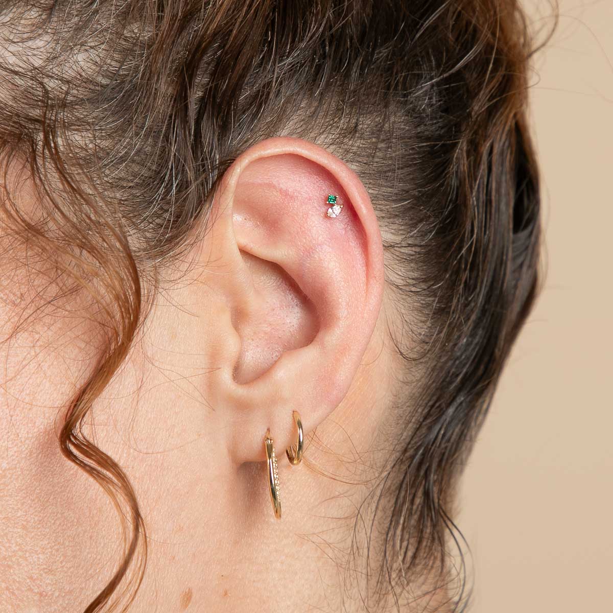 Diamond & Emerald Pear Piercing Stud in Solid Gold-Astrid &amp; Miyu