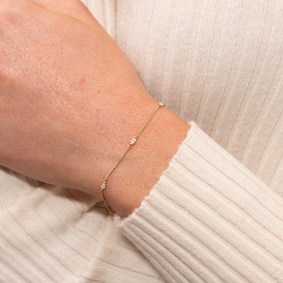 18k Gold Plated Jewellery - Navette Crystal Bracelet in Gold - Charm Bracelet - Astrid &amp; Miyu