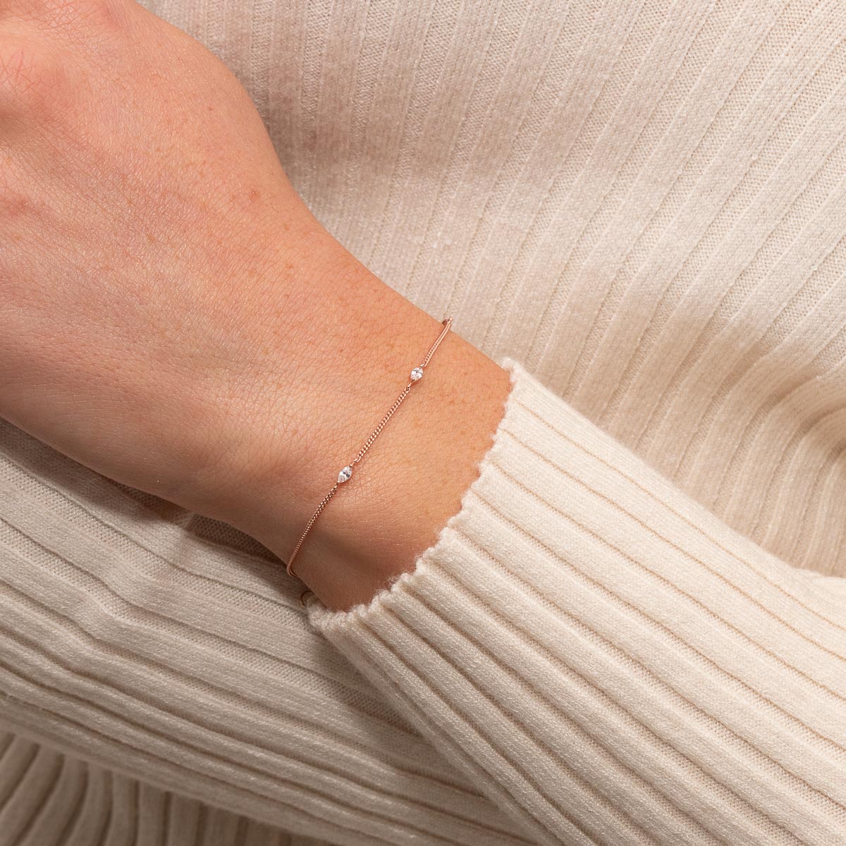 18k Rose Gold Plated Jewellery - Navette Crystal Bracelet in Rose Gold - Charm Bracelet - Astrid &amp; Miyu
